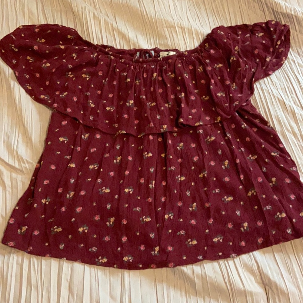 Hollister red floral off the shoulder top